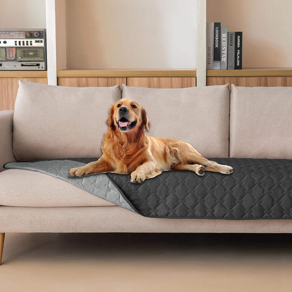100% Double-Sided Waterproof Dog Bed Cover Pet Blanket Sofa Couch Furniture Protector for Puppy Large Dog Cat, Reversible (68x82 Inch (Pack of 1), Dark Grey/Light Grey) - Colors A