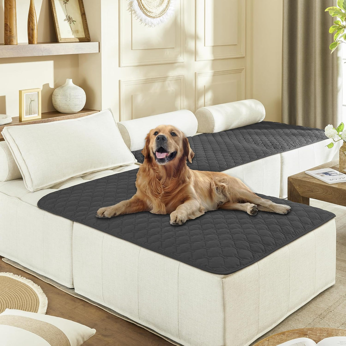 100% Double-Sided Waterproof Dog Bed Cover Pet Blanket Sofa Couch Furniture Protector for Puppy Large Dog Cat, Reversible (68x82 Inch (Pack of 1), Dark Grey/Light Grey) - Colors A