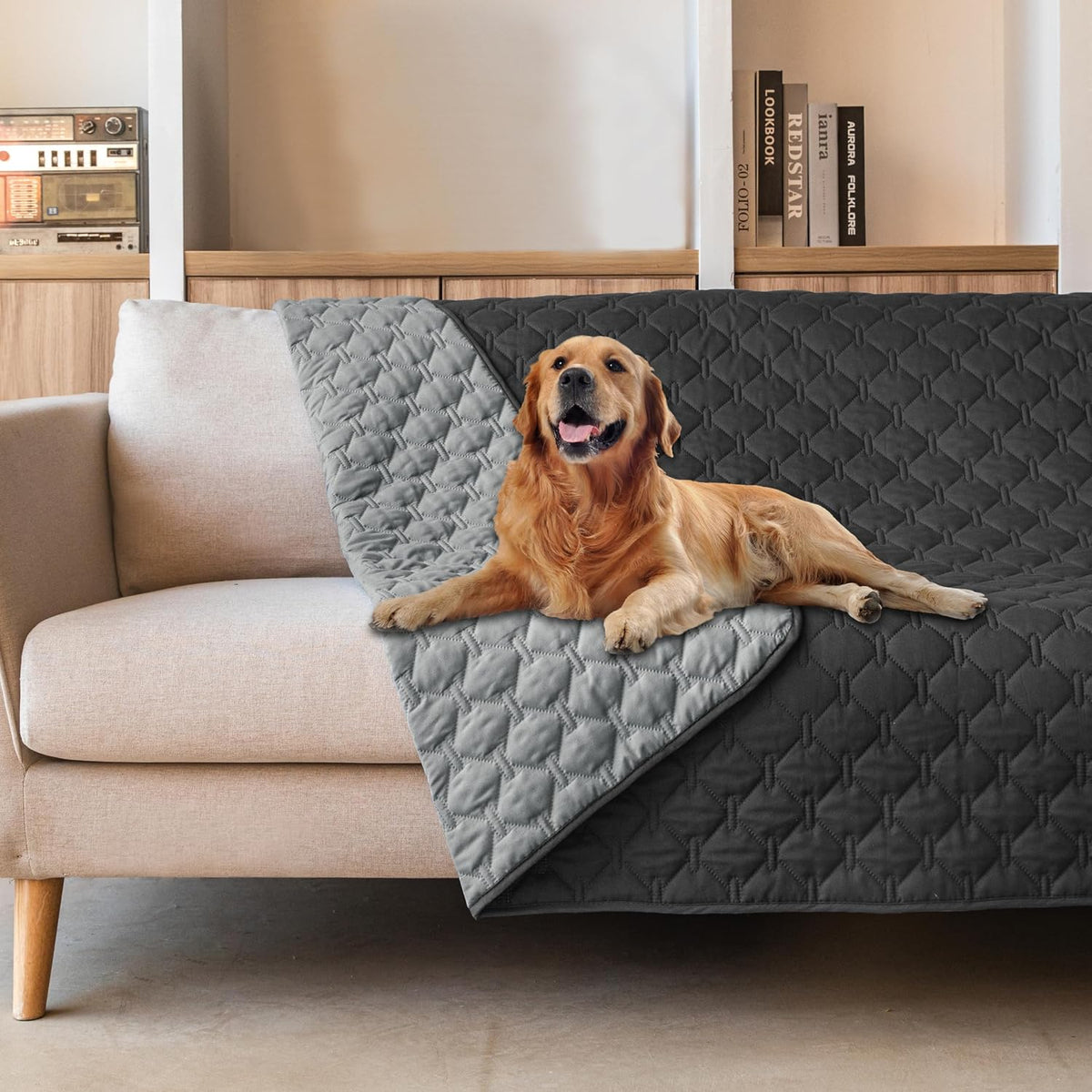 100% Double-Sided Waterproof Dog Bed Cover Pet Blanket Sofa Couch Furniture Protector for Puppy Large Dog Cat, Reversible (68x82 Inch (Pack of 1), Dark Grey/Light Grey) - Colors A