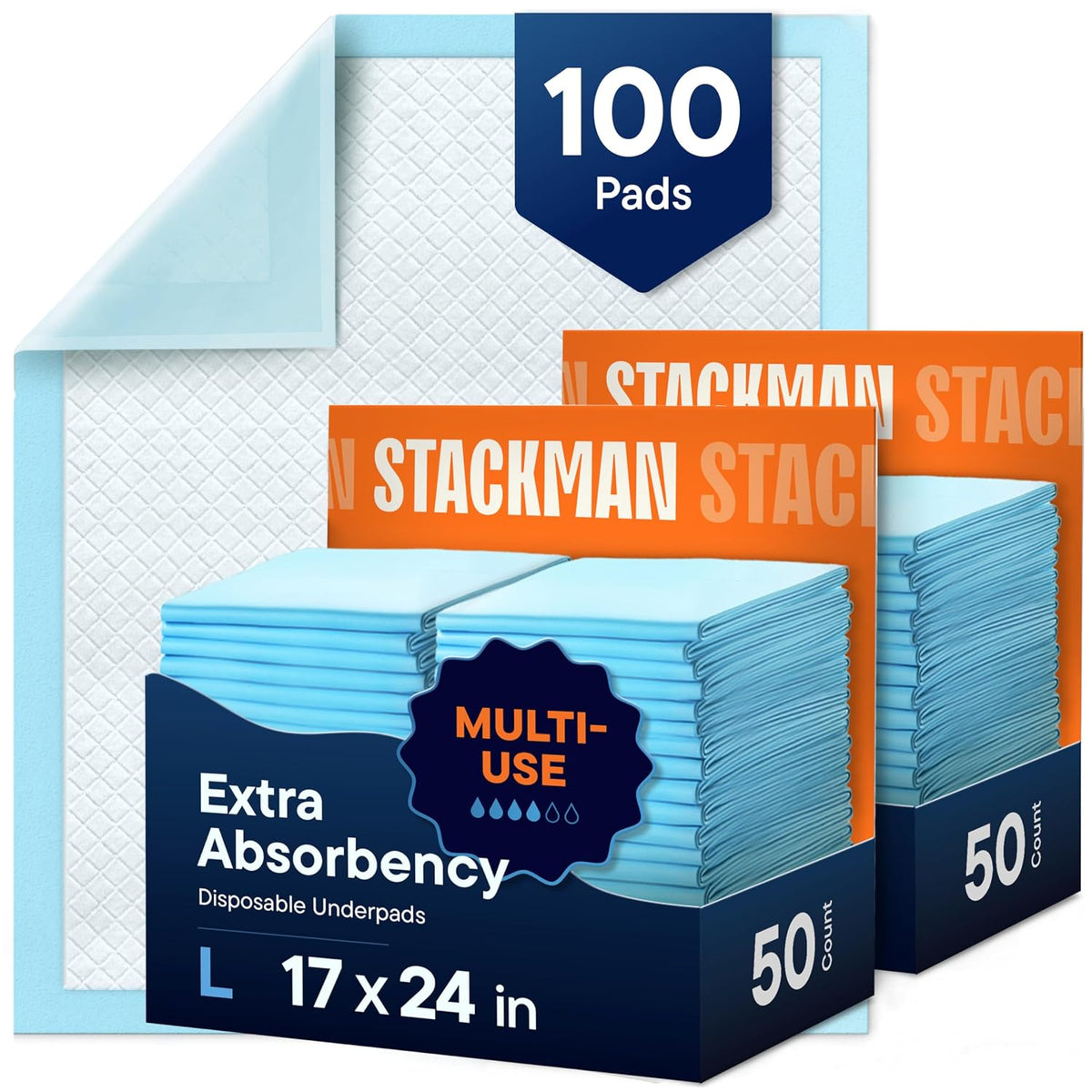 Chucks Pads Disposable [100-Pack] Adult Incontinence Underpads 23"x36" | Large Super Absorbent Protective Bed Pads, Leak-Proof Pee Pads for Kids Adults and Pets, Dog & Puppy Training