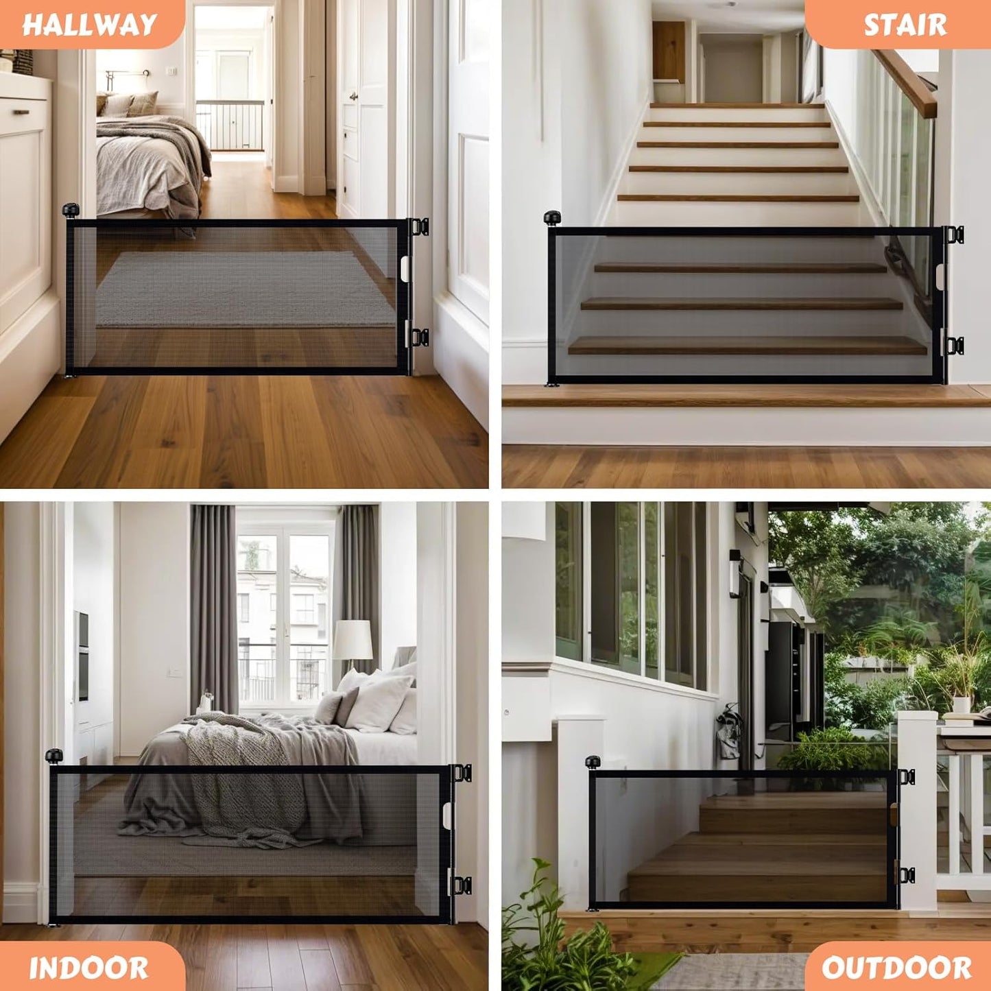 24" Tall Retractable Baby Gates to Step Over, Short Dog Gates Pet Gate for Puppies Small Dogs, 0-55" Wide Adjustable Mesh Baby Gate for Doorways and Stairs, Indoor/Outdoor Use