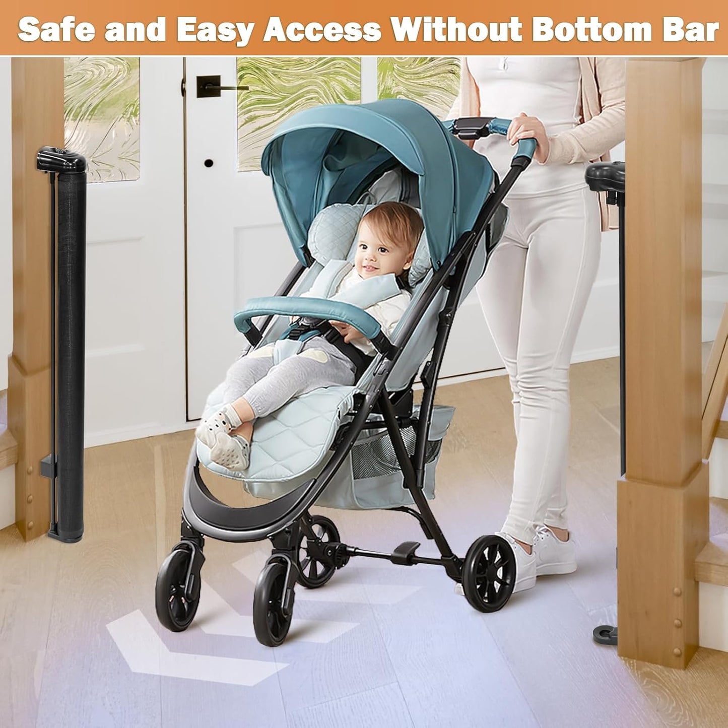 24" Tall Retractable Baby Gates to Step Over, Short Dog Gates Pet Gate for Puppies Small Dogs, 0-55" Wide Adjustable Mesh Baby Gate for Doorways and Stairs, Indoor/Outdoor Use