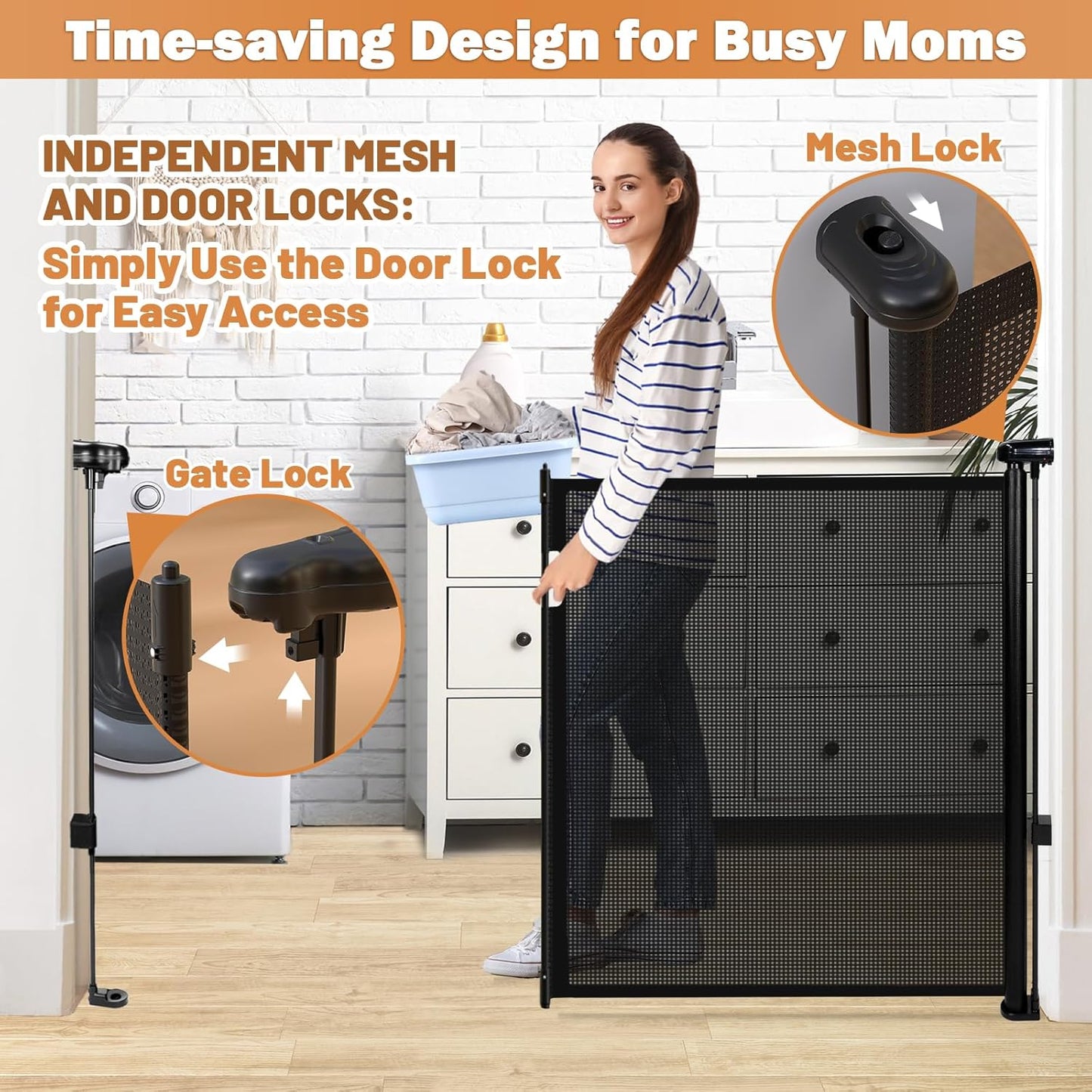 24" Tall Retractable Baby Gates to Step Over, Short Dog Gates Pet Gate for Puppies Small Dogs, 0-55" Wide Adjustable Mesh Baby Gate for Doorways and Stairs, Indoor/Outdoor Use