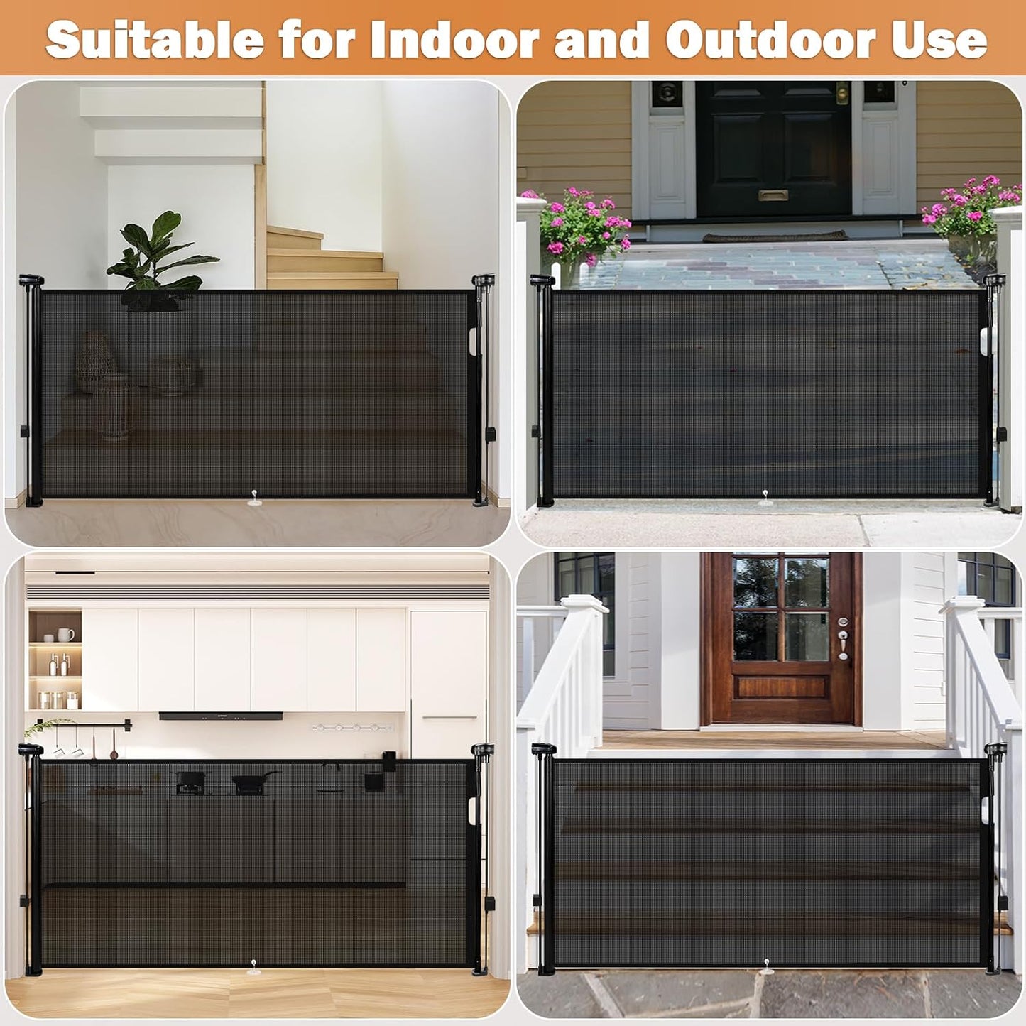 24" Tall Retractable Baby Gates to Step Over, Short Dog Gates Pet Gate for Puppies Small Dogs, 0-55" Wide Adjustable Mesh Baby Gate for Doorways and Stairs, Indoor/Outdoor Use