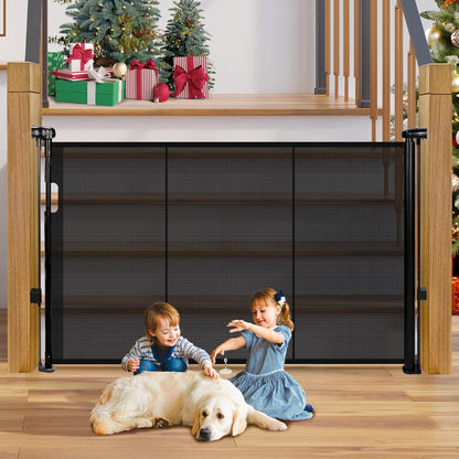 24" Tall Retractable Baby Gates to Step Over, Short Dog Gates Pet Gate for Puppies Small Dogs, 0-55" Wide Adjustable Mesh Baby Gate for Doorways and Stairs, Indoor/Outdoor Use