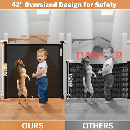 24" Tall Retractable Baby Gates to Step Over, Short Dog Gates Pet Gate for Puppies Small Dogs, 0-55" Wide Adjustable Mesh Baby Gate for Doorways and Stairs, Indoor/Outdoor Use