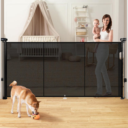 24" Tall Retractable Baby Gates to Step Over, Short Dog Gates Pet Gate for Puppies Small Dogs, 0-55" Wide Adjustable Mesh Baby Gate for Doorways and Stairs, Indoor/Outdoor Use