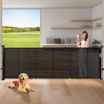 24" Tall Retractable Baby Gates to Step Over, Short Dog Gates Pet Gate for Puppies Small Dogs, 0-55" Wide Adjustable Mesh Baby Gate for Doorways and Stairs, Indoor/Outdoor Use