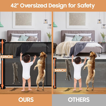 24" Tall Retractable Baby Gates to Step Over, Short Dog Gates Pet Gate for Puppies Small Dogs, 0-55" Wide Adjustable Mesh Baby Gate for Doorways and Stairs, Indoor/Outdoor Use