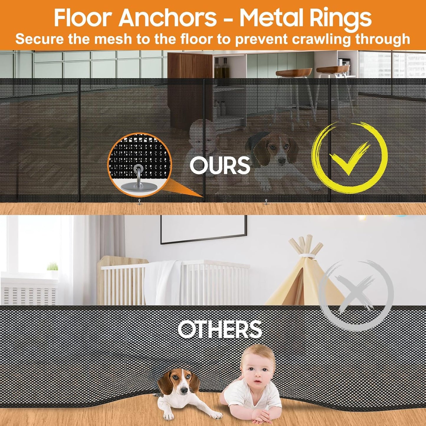 24" Tall Retractable Baby Gates to Step Over, Short Dog Gates Pet Gate for Puppies Small Dogs, 0-55" Wide Adjustable Mesh Baby Gate for Doorways and Stairs, Indoor/Outdoor Use