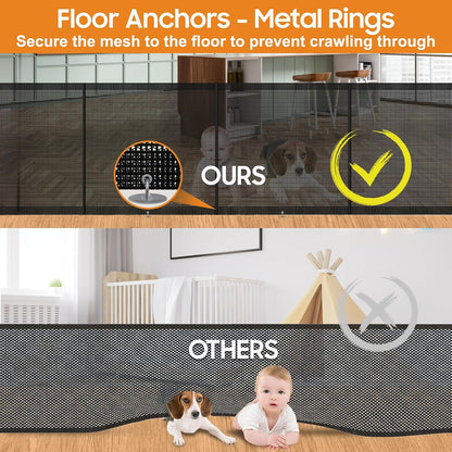 24" Tall Retractable Baby Gates to Step Over, Short Dog Gates Pet Gate for Puppies Small Dogs, 0-55" Wide Adjustable Mesh Baby Gate for Doorways and Stairs, Indoor/Outdoor Use