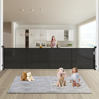 24" Tall Retractable Baby Gates to Step Over, Short Dog Gates Pet Gate for Puppies Small Dogs, 0-55" Wide Adjustable Mesh Baby Gate for Doorways and Stairs, Indoor/Outdoor Use