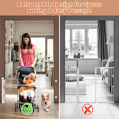 24" Tall Retractable Baby Gates to Step Over, Short Dog Gates Pet Gate for Puppies Small Dogs, 0-55" Wide Adjustable Mesh Baby Gate for Doorways and Stairs, Indoor/Outdoor Use