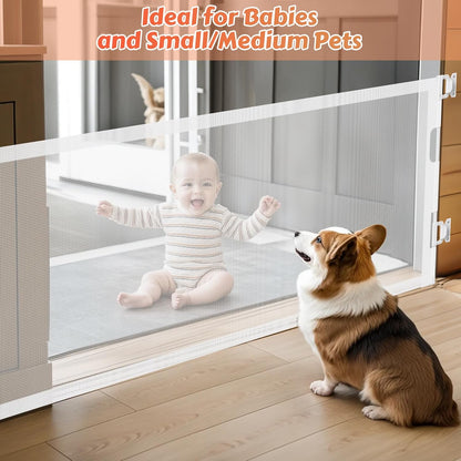 24" Tall Retractable Baby Gates to Step Over, Short Dog Gates Pet Gate for Puppies Small Dogs, 0-55" Wide Adjustable Mesh Baby Gate for Doorways and Stairs, Indoor/Outdoor Use