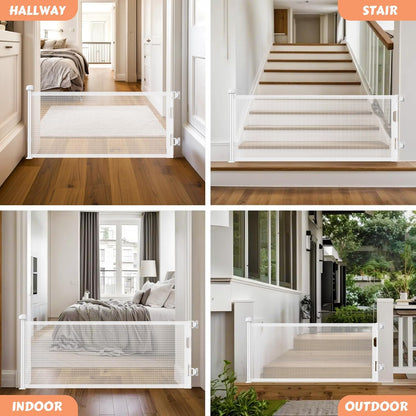 24" Tall Retractable Baby Gates to Step Over, Short Dog Gates Pet Gate for Puppies Small Dogs, 0-55" Wide Adjustable Mesh Baby Gate for Doorways and Stairs, Indoor/Outdoor Use