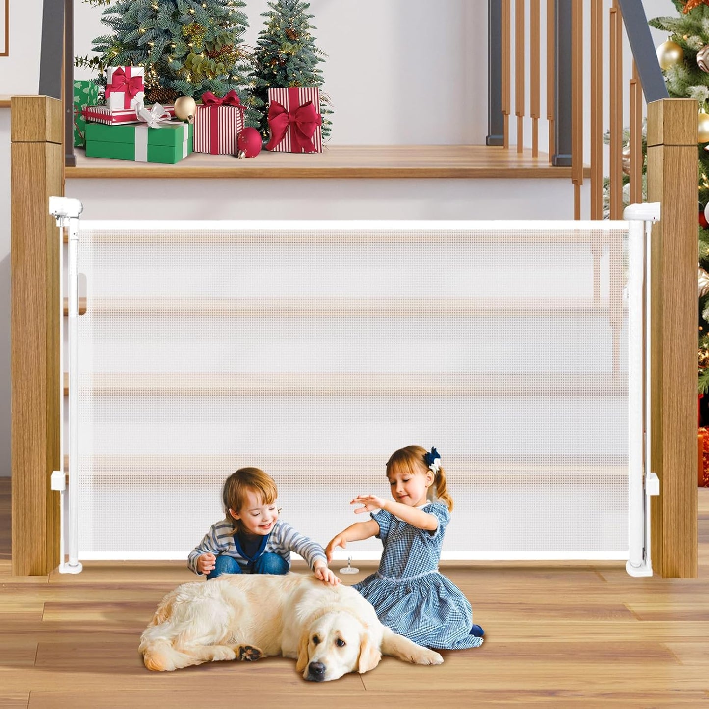 24" Tall Retractable Baby Gates to Step Over, Short Dog Gates Pet Gate for Puppies Small Dogs, 0-55" Wide Adjustable Mesh Baby Gate for Doorways and Stairs, Indoor/Outdoor Use