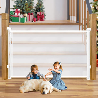 24" Tall Retractable Baby Gates to Step Over, Short Dog Gates Pet Gate for Puppies Small Dogs, 0-55" Wide Adjustable Mesh Baby Gate for Doorways and Stairs, Indoor/Outdoor Use