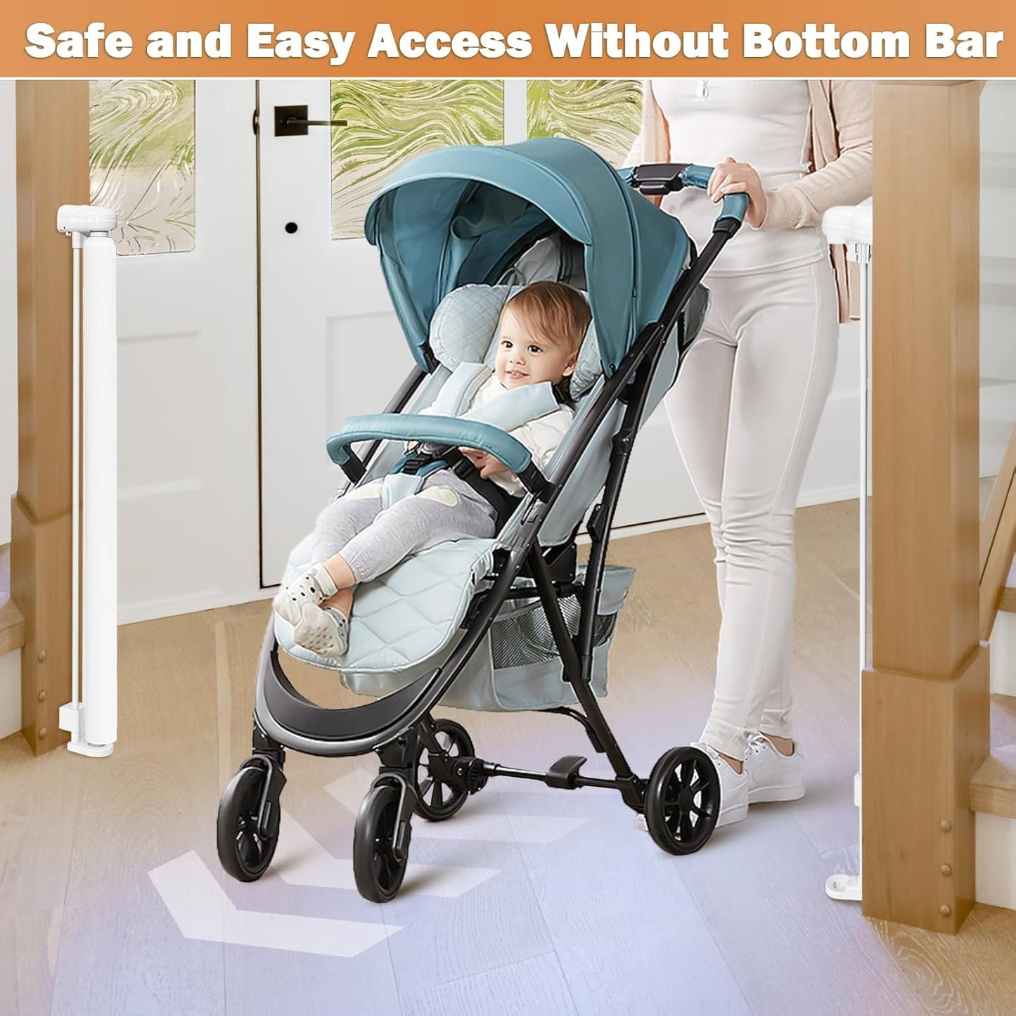 24" Tall Retractable Baby Gates to Step Over, Short Dog Gates Pet Gate for Puppies Small Dogs, 0-55" Wide Adjustable Mesh Baby Gate for Doorways and Stairs, Indoor/Outdoor Use