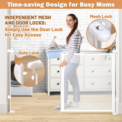 24" Tall Retractable Baby Gates to Step Over, Short Dog Gates Pet Gate for Puppies Small Dogs, 0-55" Wide Adjustable Mesh Baby Gate for Doorways and Stairs, Indoor/Outdoor Use