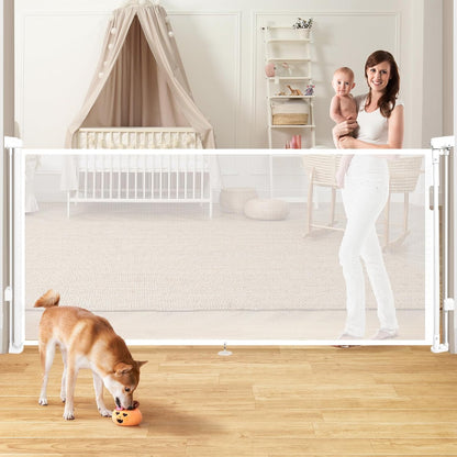 24" Tall Retractable Baby Gates to Step Over, Short Dog Gates Pet Gate for Puppies Small Dogs, 0-55" Wide Adjustable Mesh Baby Gate for Doorways and Stairs, Indoor/Outdoor Use