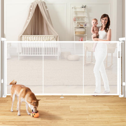 24" Tall Retractable Baby Gates to Step Over, Short Dog Gates Pet Gate for Puppies Small Dogs, 0-55" Wide Adjustable Mesh Baby Gate for Doorways and Stairs, Indoor/Outdoor Use