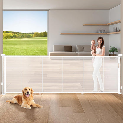 24" Tall Retractable Baby Gates to Step Over, Short Dog Gates Pet Gate for Puppies Small Dogs, 0-55" Wide Adjustable Mesh Baby Gate for Doorways and Stairs, Indoor/Outdoor Use