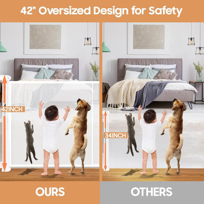 24" Tall Retractable Baby Gates to Step Over, Short Dog Gates Pet Gate for Puppies Small Dogs, 0-55" Wide Adjustable Mesh Baby Gate for Doorways and Stairs, Indoor/Outdoor Use