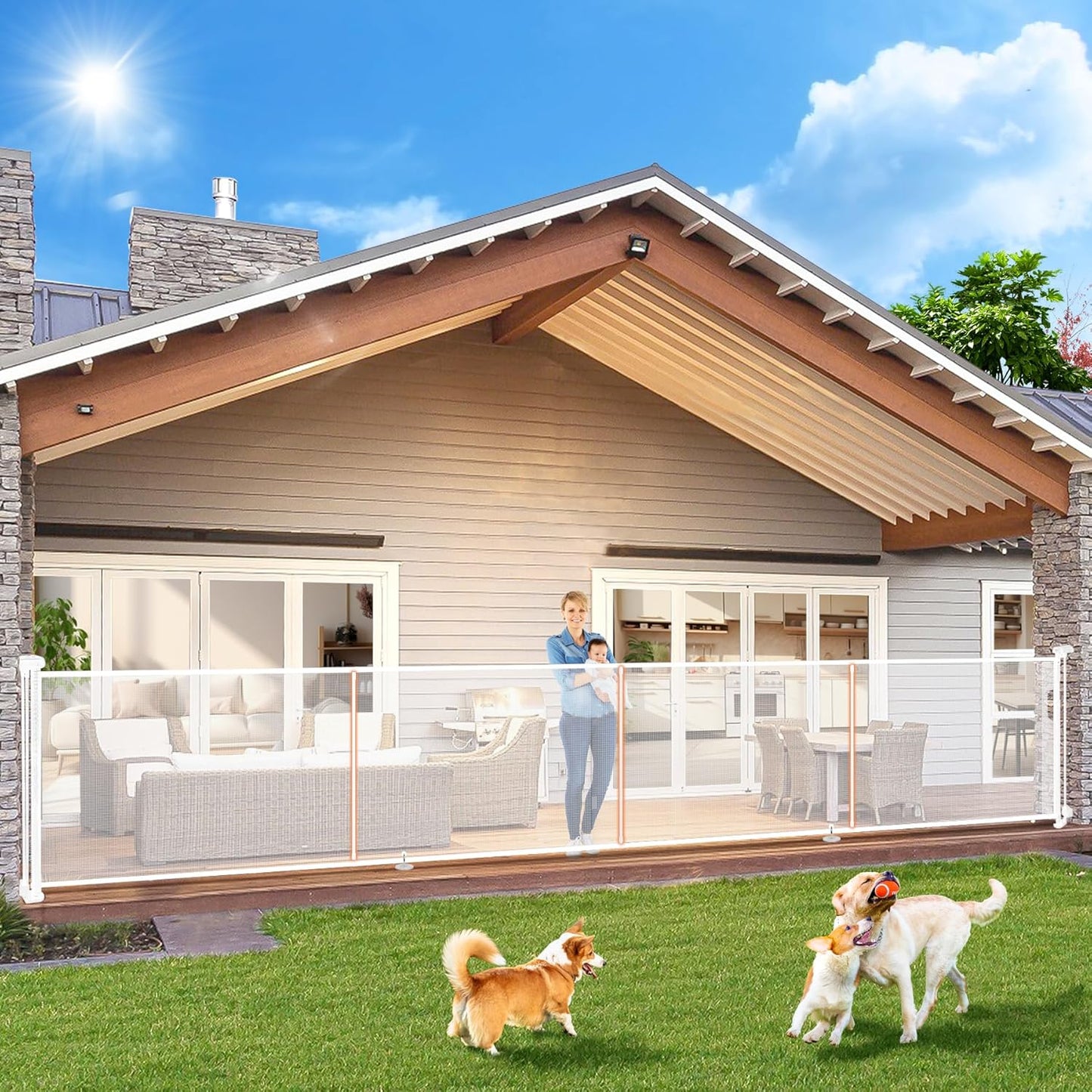 24" Tall Retractable Baby Gates to Step Over, Short Dog Gates Pet Gate for Puppies Small Dogs, 0-55" Wide Adjustable Mesh Baby Gate for Doorways and Stairs, Indoor/Outdoor Use