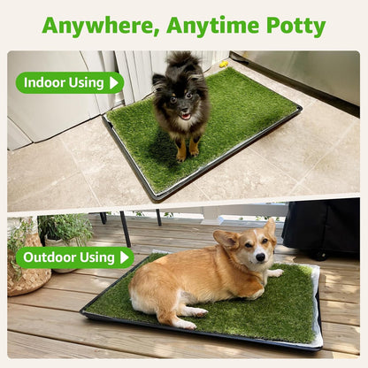 Dog Grass Pad with Tray for Dogs Puppy Potty Training to Pee & Poop Indoor