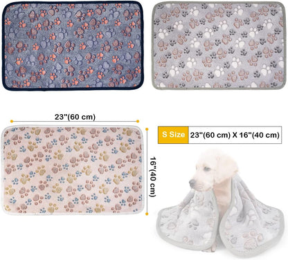 1 Pack 3 Dog Blankets, Soft Fluffy Fleece Pet Blanket Warm Sleep Mat Paw Print Design Puppy Kitten Throw Blankets Doggy Blanket for Dogs