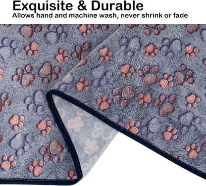 1 Pack 3 Dog Blankets, Soft Fluffy Fleece Pet Blanket Warm Sleep Mat Paw Print Design Puppy Kitten Throw Blankets Doggy Blanket for Dogs
