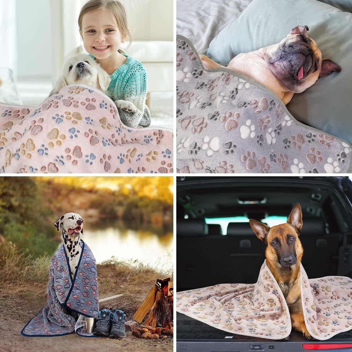 1 Pack 3 Dog Blankets, Soft Fluffy Fleece Pet Blanket Warm Sleep Mat Paw Print Design Puppy Kitten Throw Blankets Doggy Blanket for Dogs