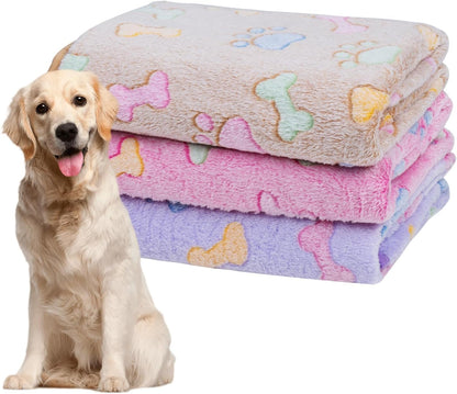 1 Pack 3 Dog Blankets, Soft Fluffy Fleece Pet Blanket Warm Sleep Mat Paw Print Design Puppy Kitten Throw Blankets Doggy Blanket for Dogs
