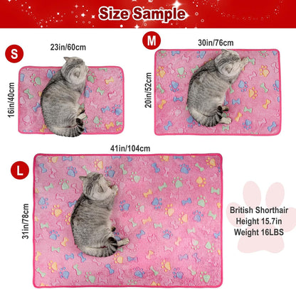 1 Pack 3 Dog Blankets, Soft Fluffy Fleece Pet Blanket Warm Sleep Mat Paw Print Design Puppy Kitten Throw Blankets Doggy Blanket for Dogs