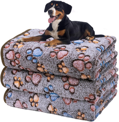 1 Pack 3 Dog Blankets, Soft Fluffy Fleece Pet Blanket Warm Sleep Mat Paw Print Design Puppy Kitten Throw Blankets Doggy Blanket for Dogs