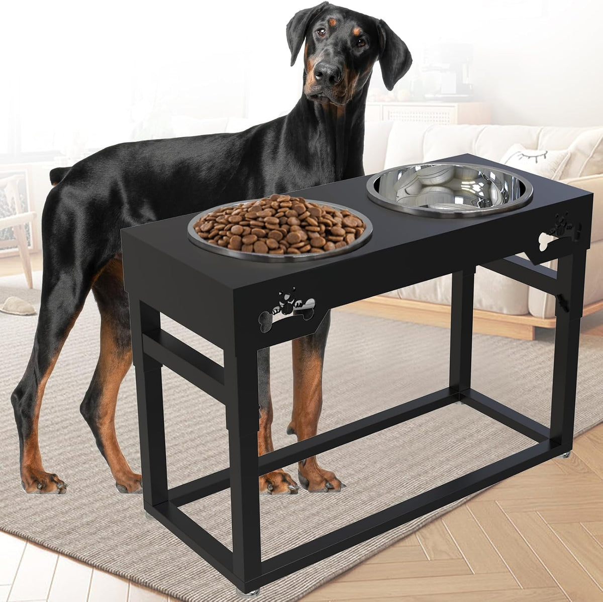 Elevated Dog Bowls for Dog Adjustable Raised Stand for Large Breed Dogs Height 2.75" up to 20'' with 2 Stainless Steel Food&Water (4L)