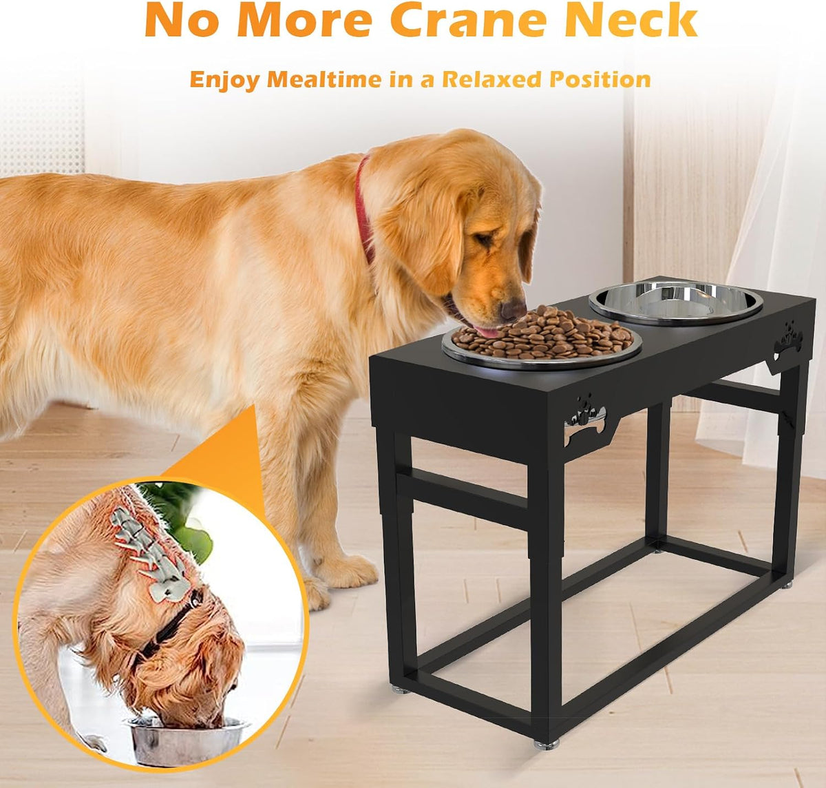 Elevated Dog Bowls for Dog Adjustable Raised Stand for Large Breed Dogs Height 2.75" up to 20'' with 2 Stainless Steel Food&Water (4L)