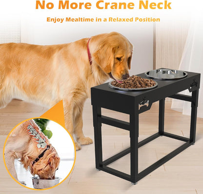 Elevated Dog Bowls for Dog Adjustable Raised Stand for Large Breed Dogs Height 2.75" up to 20'' with 2 Stainless Steel Food&Water (4L)