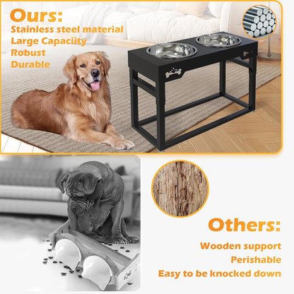Elevated Dog Bowls for Dog Adjustable Raised Stand for Large Breed Dogs Height 2.75" up to 20'' with 2 Stainless Steel Food&Water (4L)