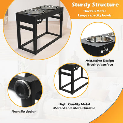 Elevated Dog Bowls for Dog Adjustable Raised Stand for Large Breed Dogs Height 2.75" up to 20'' with 2 Stainless Steel Food&Water (4L)