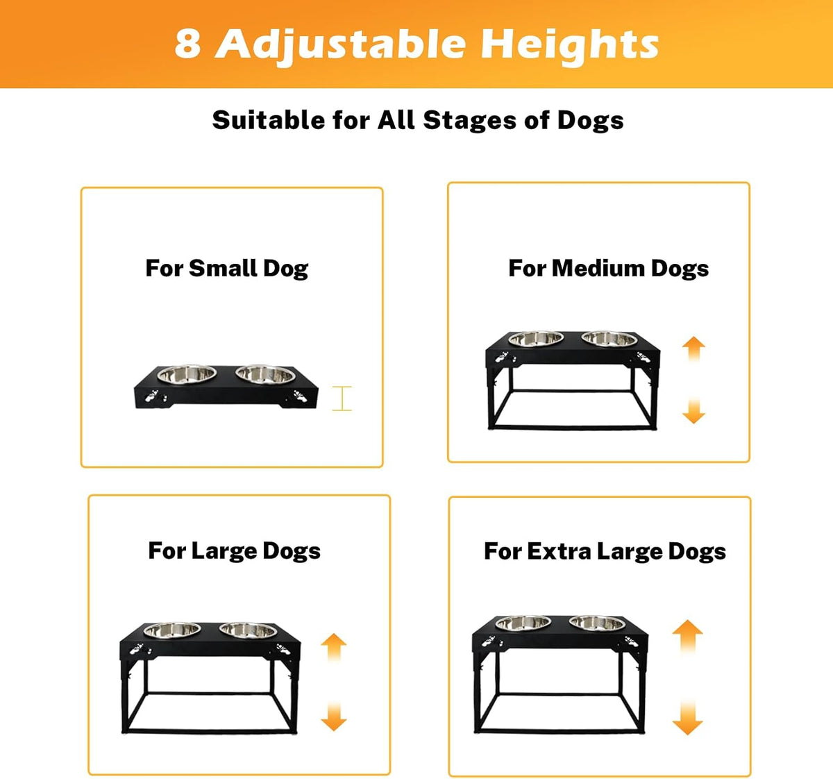 Elevated Dog Bowls for Dog Adjustable Raised Stand for Large Breed Dogs Height 2.75" up to 20'' with 2 Stainless Steel Food&Water (4L)