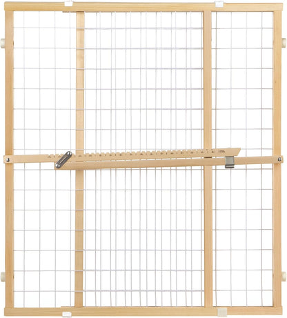 Extra-Wide Wire Mesh Wooden Baby Gate: Pressure Mounted Baby Gate for Doorways - Adjustable 29.5 to 50 Inches Wide - 31 Inches Tall