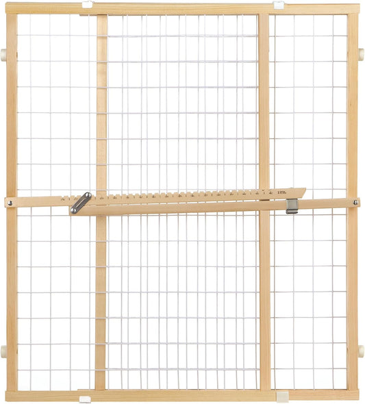 Extra-Wide Wire Mesh Wooden Baby Gate: Pressure Mounted Baby Gate for Doorways - Adjustable 29.5 to 50 Inches Wide - 31 Inches Tall