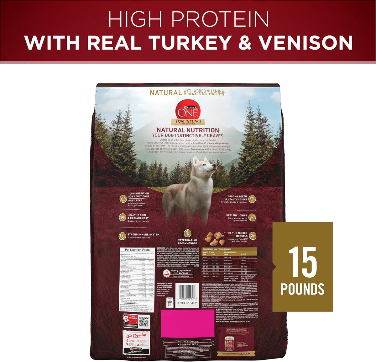 True Instinct Dry Dog Food, Real Beef & Salmon, 15 lb Bag