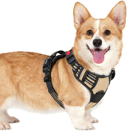 Dog Harness for Large, Updated Easy On & Off with 3 Buckles | No Pull No Choke, Walking with 2 Clips and Handle, Adjustable Soft Reflective, Blue, Large