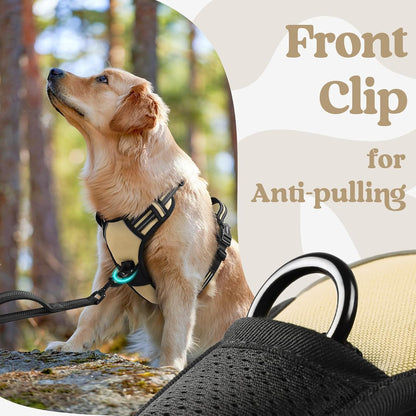 Dog Harness for Large, Updated Easy On & Off with 3 Buckles | No Pull No Choke, Walking with 2 Clips and Handle, Adjustable Soft Reflective, Blue, Large