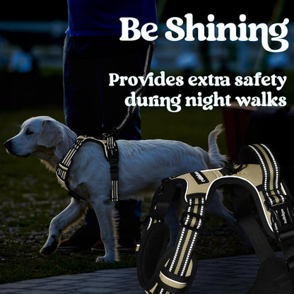 Dog Harness for Large, Updated Easy On & Off with 3 Buckles | No Pull No Choke, Walking with 2 Clips and Handle, Adjustable Soft Reflective, Blue, Large