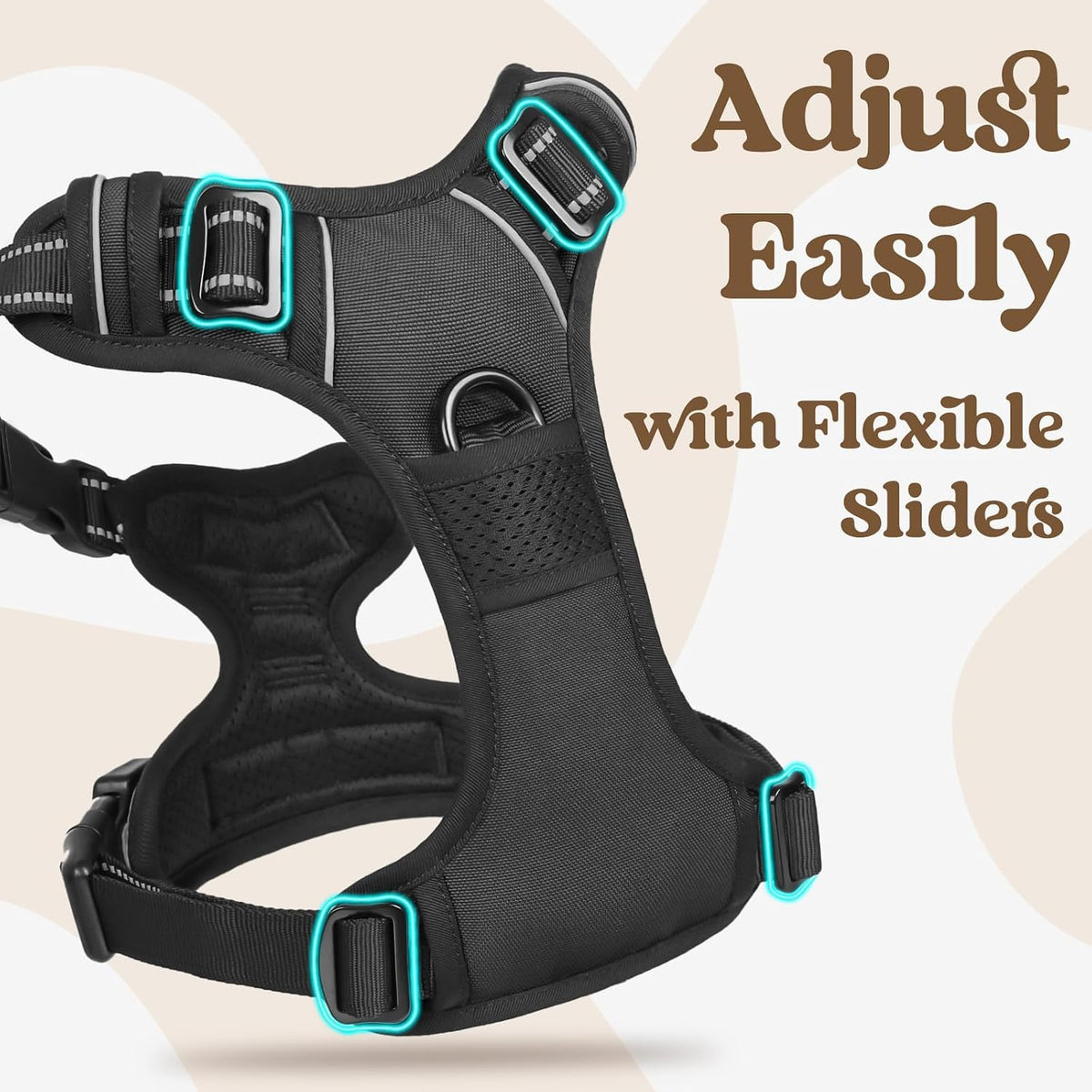 Dog Harness for Large, Updated Easy On & Off with 3 Buckles | No Pull No Choke, Walking with 2 Clips and Handle, Adjustable Soft Reflective, Blue, Large