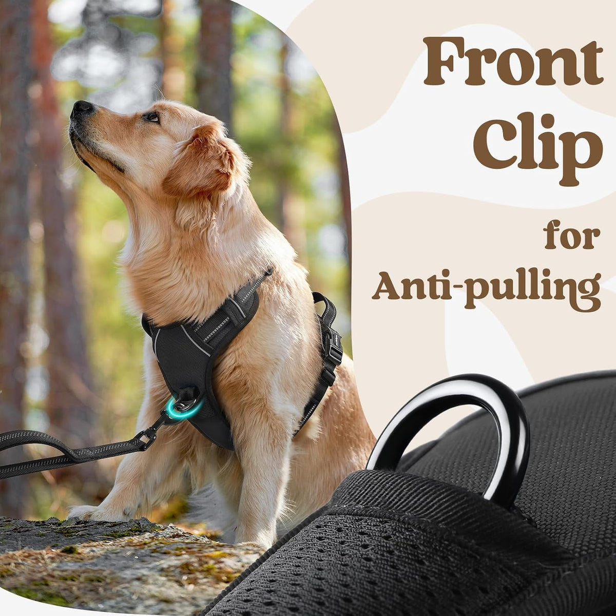 Dog Harness for Large, Updated Easy On & Off with 3 Buckles | No Pull No Choke, Walking with 2 Clips and Handle, Adjustable Soft Reflective, Blue, Large
