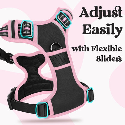 Dog Harness for Large, Updated Easy On & Off with 3 Buckles | No Pull No Choke, Walking with 2 Clips and Handle, Adjustable Soft Reflective, Blue, Large